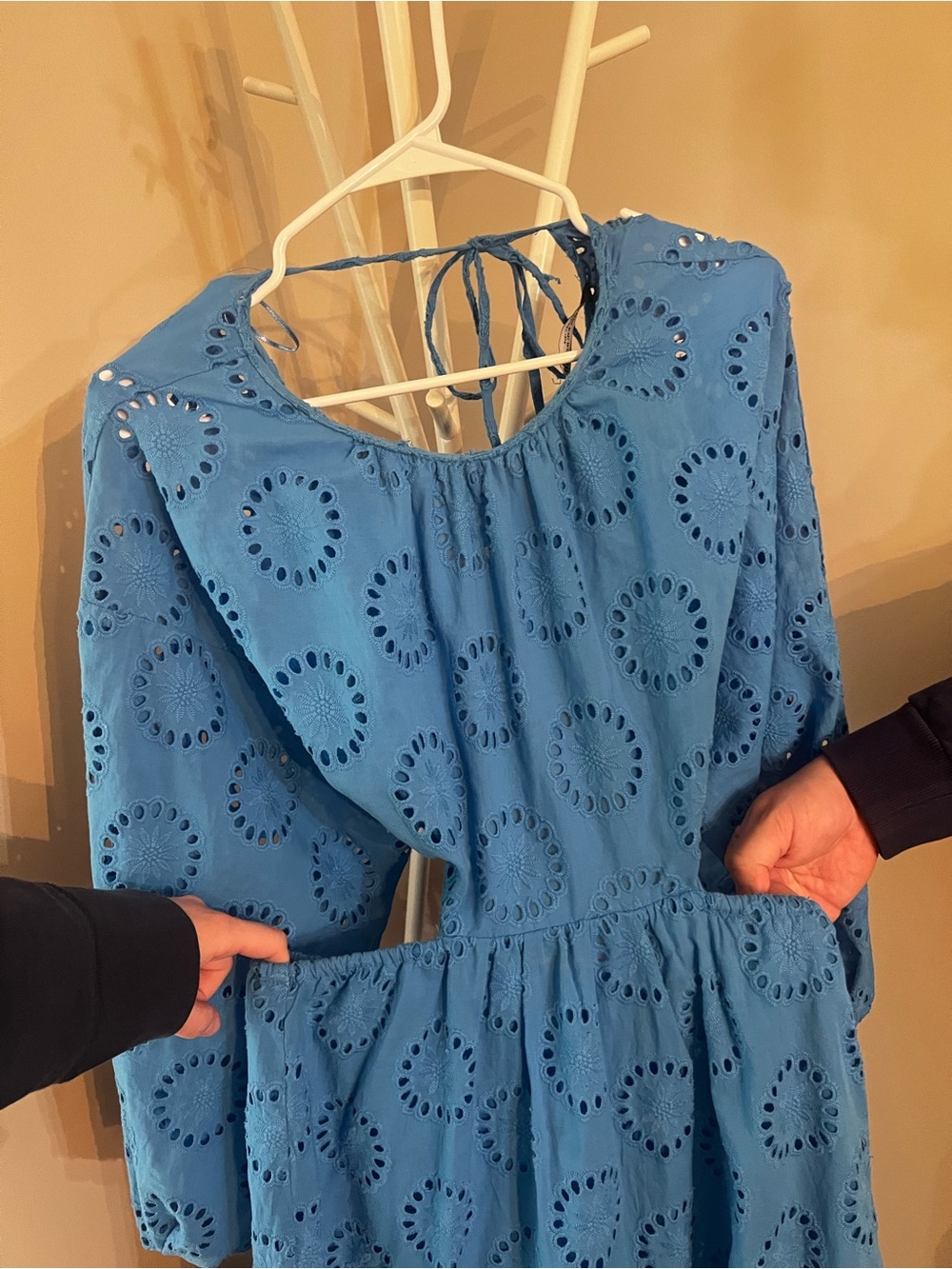 Zara Blue Eyelet Maxi Dress with Puff Sleeves - Picture 6 of 8
